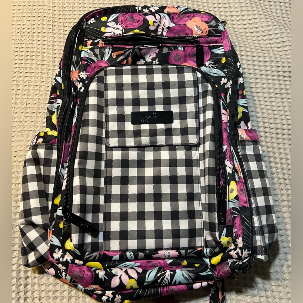 Jujube brb be right back diaper bag backpack black and bloom floral